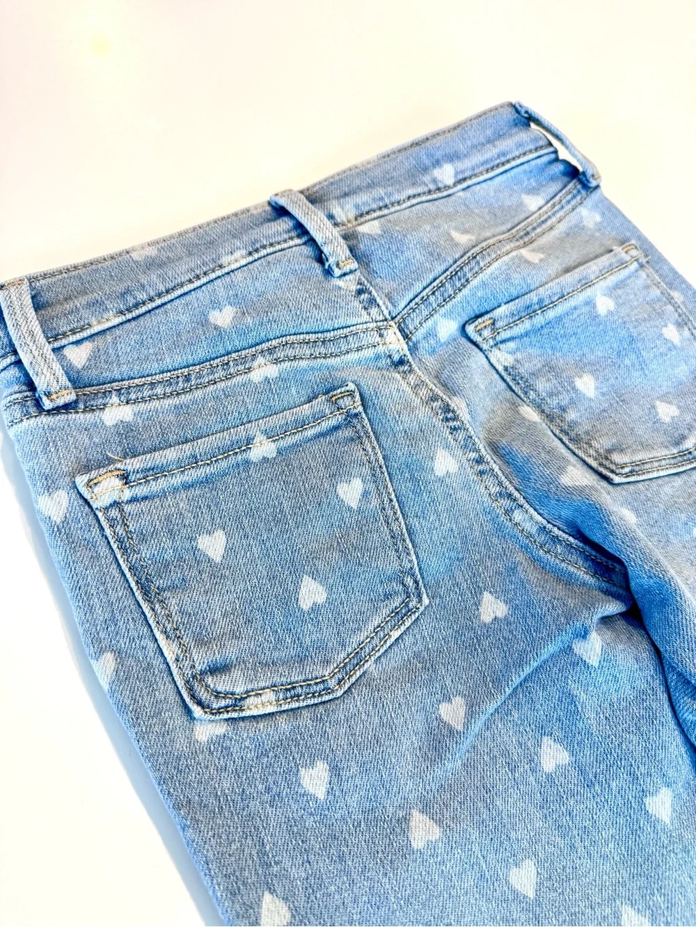 Old Navy Light Blue Heart-Print Girls’ Jeggings High-Rise 360 Stretch, size 8